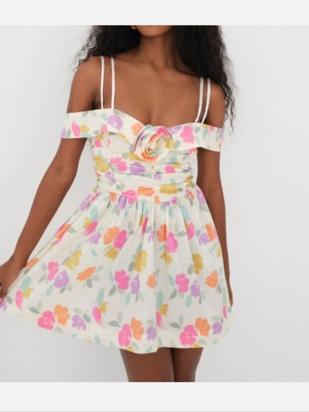 For Love & Lemons Johannes Floral Taffeta Rosette Mini Dress Size S NWT Revolve